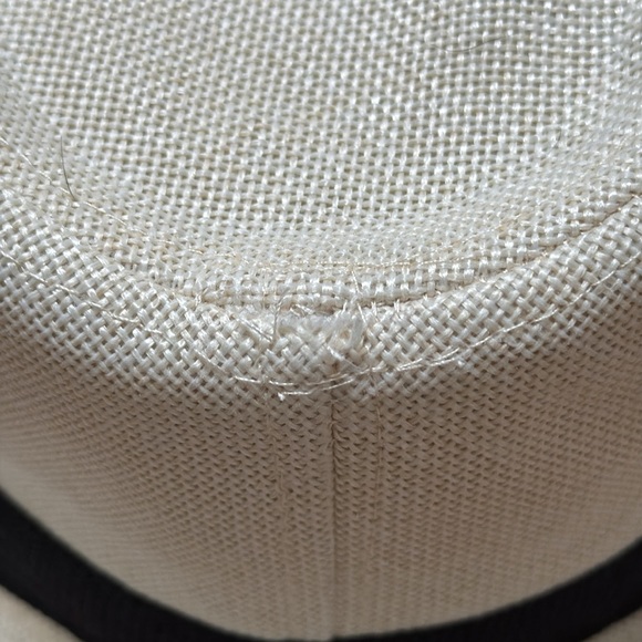 Vintage cream off-white black trim woven fabric fedora hat one size - Picture 9 of 13
